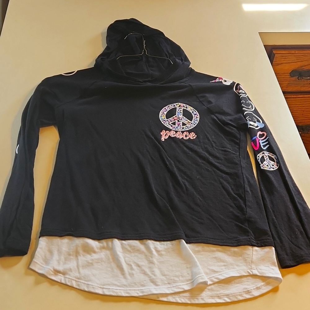 Girl's Justice Hooded Shirt - Peace Sign and Emojis